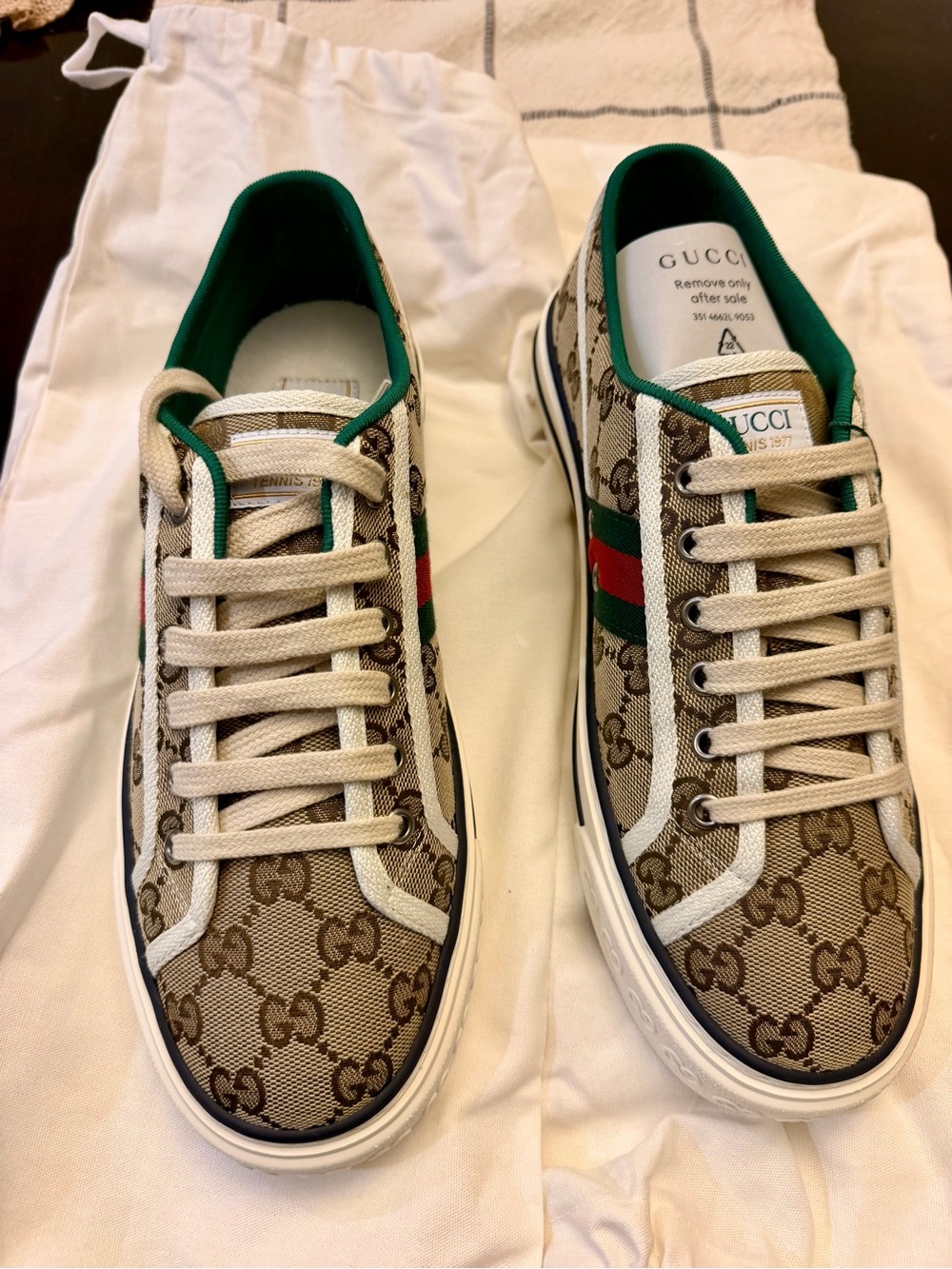 Gucci Women’s GG Canvas Sneaker with Red & Green Web Stripe